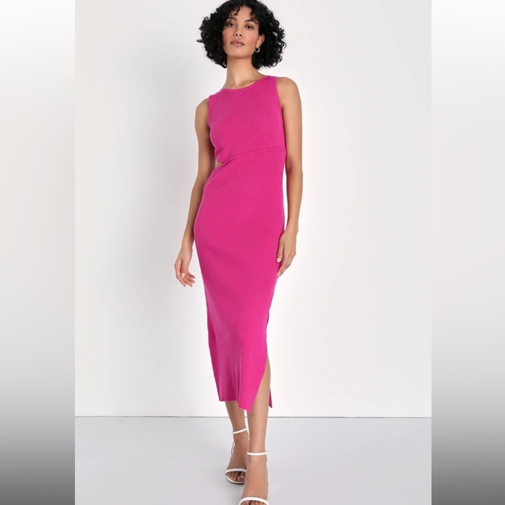 NWT Lulus Fabulous Favorite Hot Pink Ribbed Cutout Sweater Dress